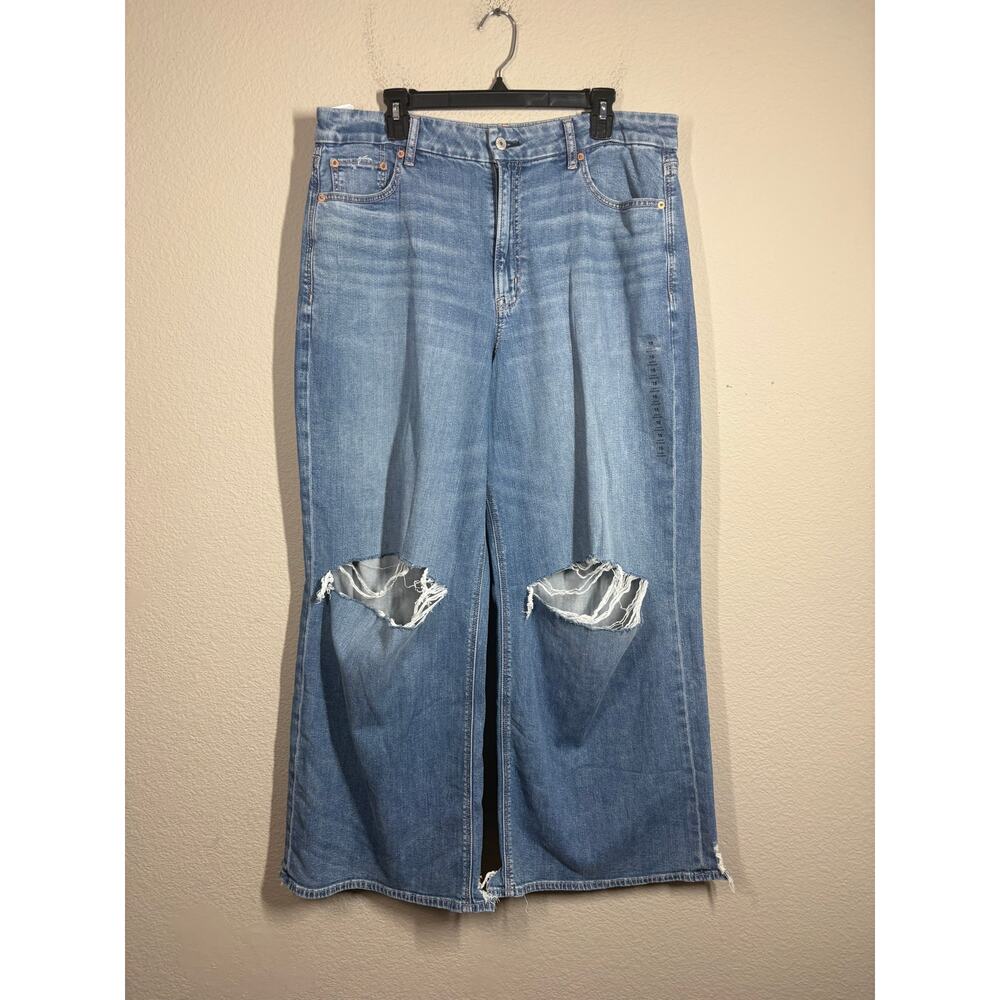 American Eagle Size 18 W34 Curvy Dreamy Drape Baggy Wide Leg Jeans Blue Stretch - Picture 3 of 12